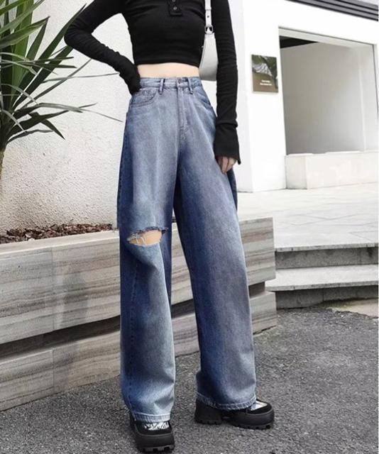 送料無料 新品 デニムワイドパンツ サイドダメージ韓国風 < 女性ファッション  送料無料 新品 デニムワイドパンツ サイドダメージ韓国風 < 女性ファッションの