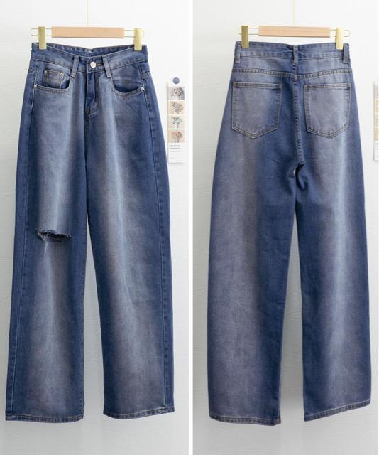 送料無料 新品 デニムワイドパンツ サイドダメージ韓国風 < 女性ファッション  送料無料 新品 デニムワイドパンツ サイドダメージ韓国風 < 女性ファッションの
