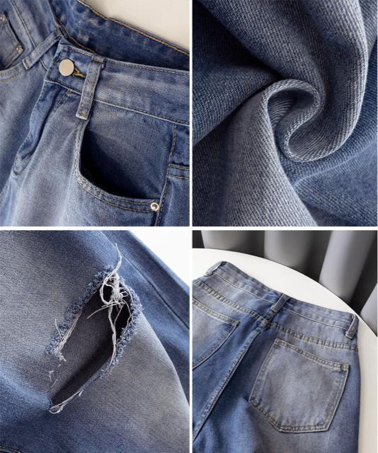 送料無料 新品 デニムワイドパンツ サイドダメージ韓国風 < 女性ファッション  送料無料 新品 デニムワイドパンツ サイドダメージ韓国風 < 女性ファッションの