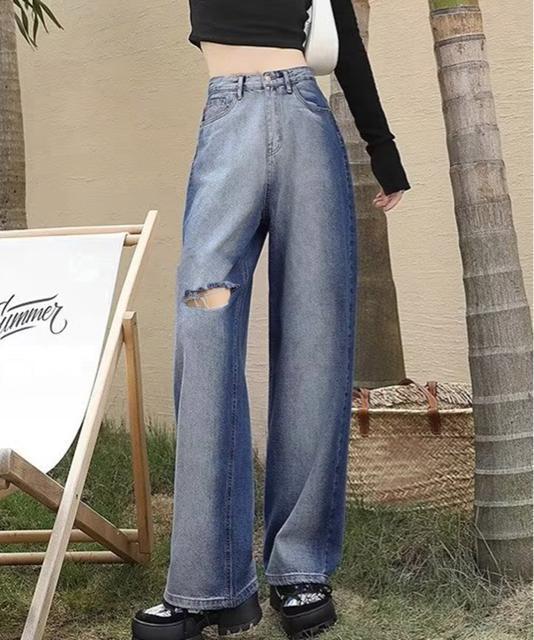 送料無料 新品 デニムワイドパンツ サイドダメージ韓国風 < 女性ファッション  送料無料 新品 デニムワイドパンツ サイドダメージ韓国風 < 女性ファッションの