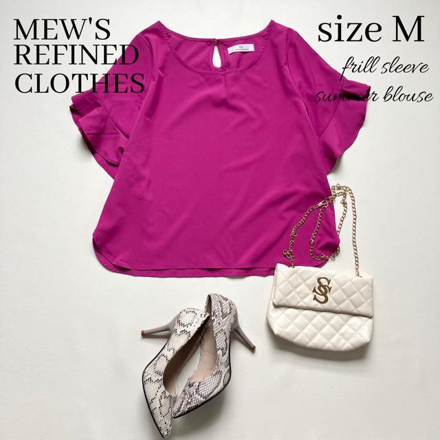 ◆美品◆ミューズ◆袖フリル半袖ブラウス◆マゼンタピンク◆M◆オフィスカジュアル < 女性ファッション  ◆美品◆ミューズ◆袖フリル半袖ブラウス◆マゼンタピンク◆M◆オフィスカジュアル  < 女性ファッションの