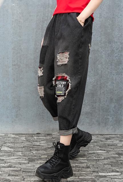 ワイドパンツ デニムパンツ ダメージ入り 7分丈 大きいサイズ < 女性ファッション  ワイドパンツ デニムパンツ ダメージ入り 7分丈 大きいサイズ < 女性ファッションの