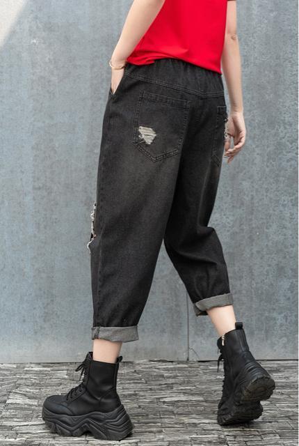 ワイドパンツ デニムパンツ ダメージ入り 7分丈 大きいサイズ < 女性ファッション  ワイドパンツ デニムパンツ ダメージ入り 7分丈 大きいサイズ < 女性ファッションの