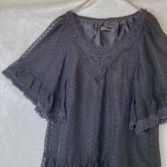 チュニック プルオーバー 半袖 フロッキー ブラック シフォン L トップス N2m < 女性ファッション チュニック プルオーバー 半袖 フロッキー ブラック シフォン L トップス N2m < 女性ファッションの