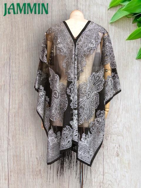 ペーズリー柄レーストップス 黒 衣装 個性派 アジアン エスニック ポンチョ < 女性ファッション ペーズリー柄レーストップス 黒 衣装 個性派 アジアン エスニック ポンチョ < 女性ファッションの