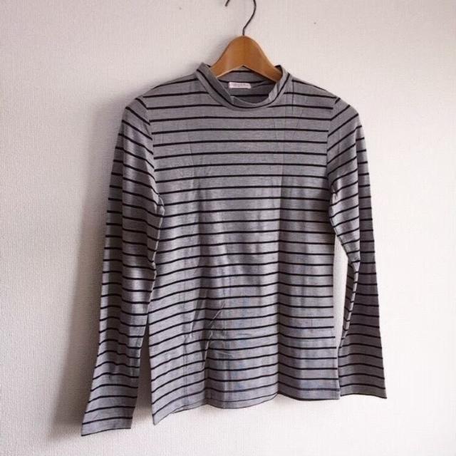 ◆定番ボーダーボトルネックT◆グレー×ブラックM★シンプルコーデ好*秋コーデ♪ < 女性ファッション  ◆定番ボーダーボトルネックT◆グレー×ブラックM★シンプルコーデ好*秋コーデ♪  < 女性ファッションの