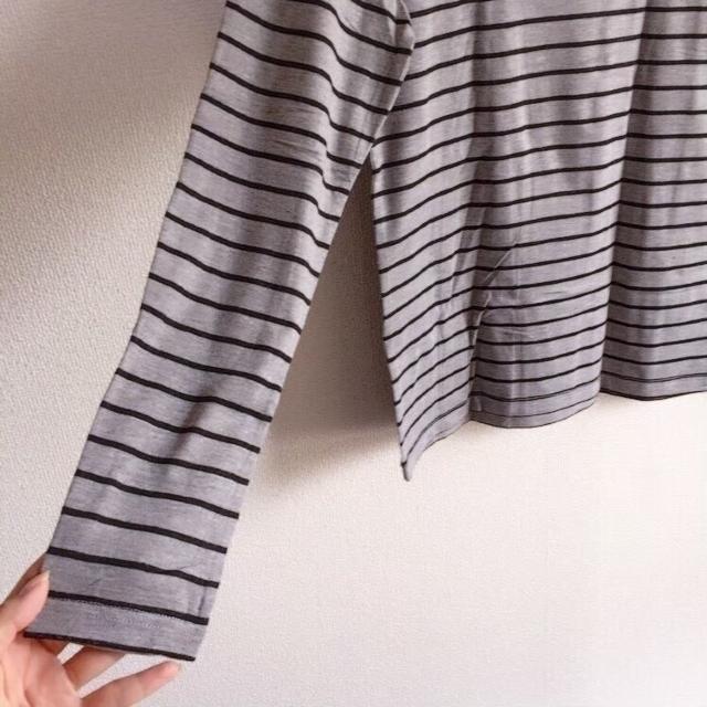 ◆定番ボーダーボトルネックT◆グレー×ブラックM★シンプルコーデ好*秋コーデ♪ < 女性ファッション  ◆定番ボーダーボトルネックT◆グレー×ブラックM★シンプルコーデ好*秋コーデ♪ < 女性ファッションの