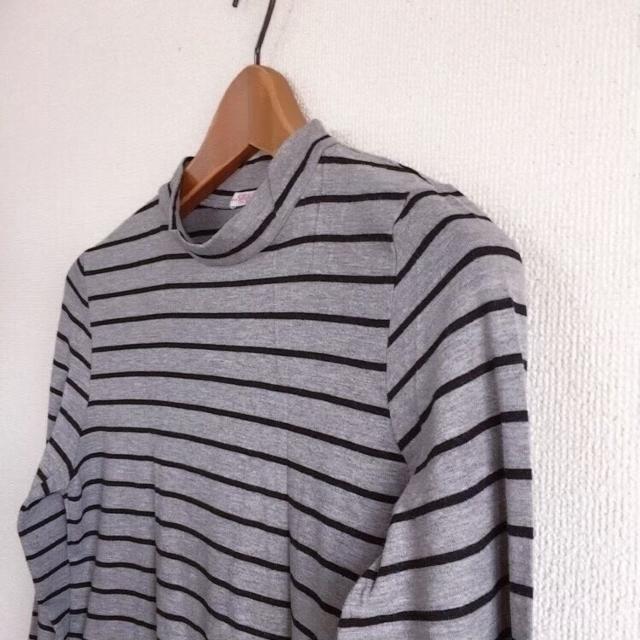 ◆定番ボーダーボトルネックT◆グレー×ブラックM★シンプルコーデ好*秋コーデ♪ < 女性ファッション  ◆定番ボーダーボトルネックT◆グレー×ブラックM★シンプルコーデ好*秋コーデ♪ < 女性ファッションの