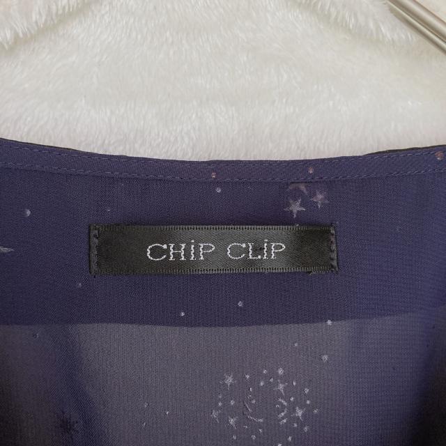 CHIP CLIP 半袖 シースル 星 太陽 月 フロッキー ブラウス M 紺色 N2m < 女性ファッション  CHIP CLIP 半袖 シースル 星 太陽 月 フロッキー ブラウス M 紺色 N2m < 女性ファッションの