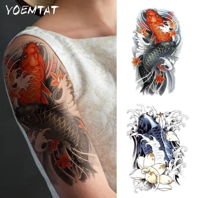 超お買い得590円★タトゥー2枚セット - 鼓舞するメープルリーフ&鯉デザイン、腕、腰、太もも用 |男女兼用ボディアートステッカー < 男性ファッション  超お買い得590円★タトゥー2枚セット - 鼓舞するメープルリーフ&鯉デザイン、腕、腰、太もも用 |男女兼用ボディアートステッカー < 男性ファッションの