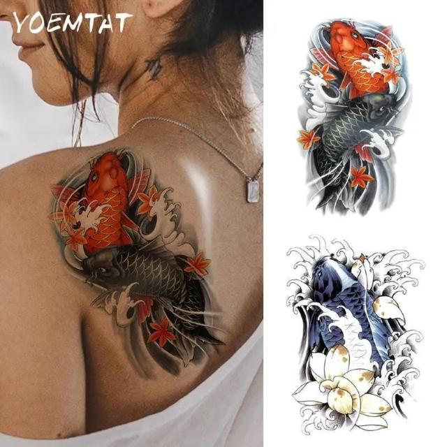 超お買い得590円★タトゥー2枚セット - 鼓舞するメープルリーフ&鯉デザイン、腕、腰、太もも用 |男女兼用ボディアートステッカー < 男性ファッション  超お買い得590円★タトゥー2枚セット - 鼓舞するメープルリーフ&鯉デザイン、腕、腰、太もも用 |男女兼用ボディアートステッカー < 男性ファッションの