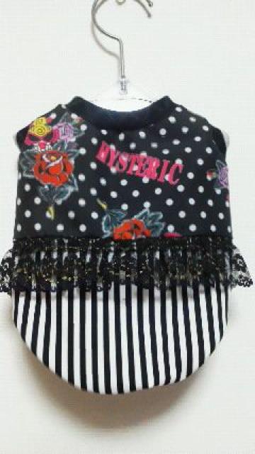 ハンドメイド*ヒスミニTシャツ*バラ 黒・フリル・ストライプ・犬用*S < ペット/手芸/園芸  ハンドメイド*ヒスミニTシャツ*バラ 黒・フリル・ストライプ・犬用*S  < ペット/手芸/園芸の