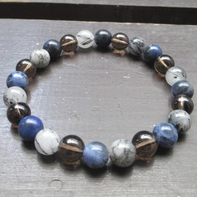 ソーダライトxブラックルチルxスモーキークォーツブレスレット < 男性アクセサリー/時計 ソーダライトxブラックルチルxスモーキークォーツブレスレット < 男性アクセサリー/時計の