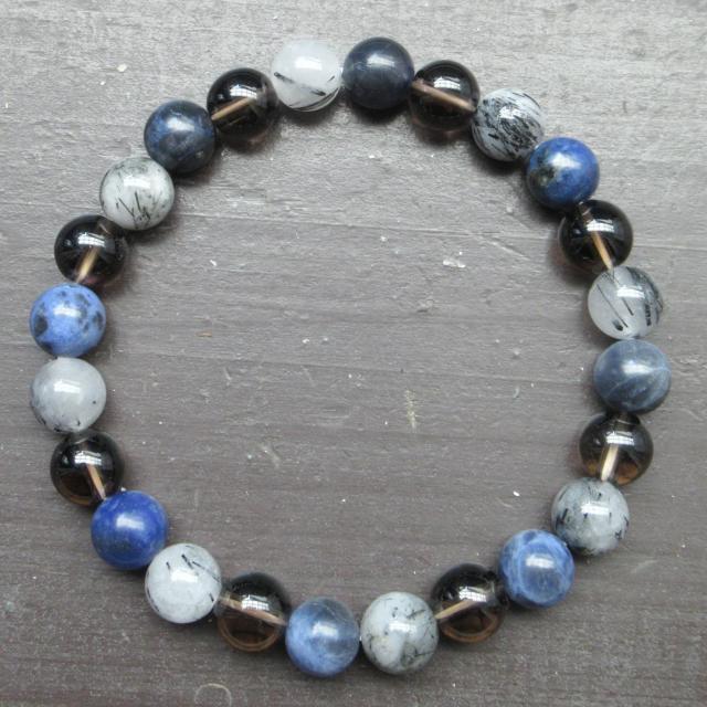 ソーダライトxブラックルチルxスモーキークォーツブレスレット < 男性アクセサリー/時計 ソーダライトxブラックルチルxスモーキークォーツブレスレット < 男性アクセサリー/時計の