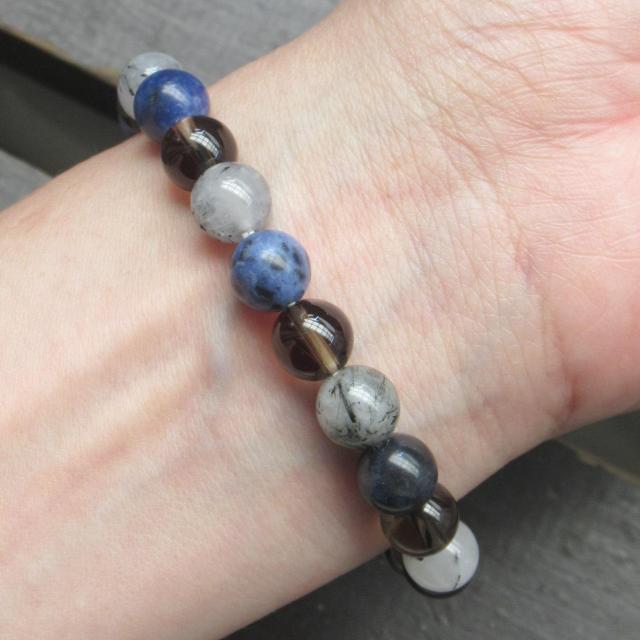 ソーダライトxブラックルチルxスモーキークォーツブレスレット < 男性アクセサリー/時計 ソーダライトxブラックルチルxスモーキークォーツブレスレット < 男性アクセサリー/時計の