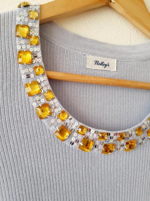 NOLLEY'S ノーリーズ◆デコルテビーズ ラベンダー ストレッチ カットソー ニット◆38サイズ < ブランド  NOLLEY'S ノーリーズ◆デコルテビーズ ラベンダー ストレッチ カットソー ニット◆38サイズ < ブランドの