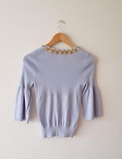 NOLLEY'S ノーリーズ◆デコルテビーズ ラベンダー ストレッチ カットソー ニット◆38サイズ < ブランド  NOLLEY'S ノーリーズ◆デコルテビーズ ラベンダー ストレッチ カットソー ニット◆38サイズ < ブランドの