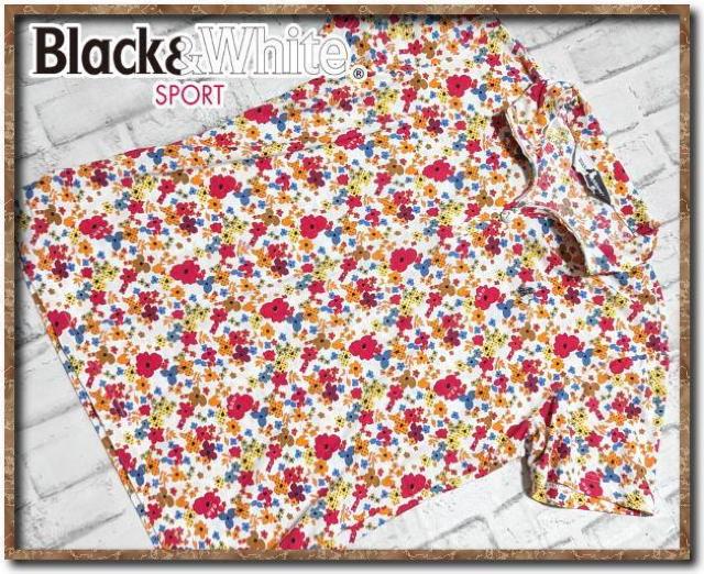 ブラック&ホワイト 刺繍入り花柄ポロシャツ 白 < レジャー/スポーツ ブラック&ホワイト 刺繍入り花柄ポロシャツ 白 < レジャー/スポーツの