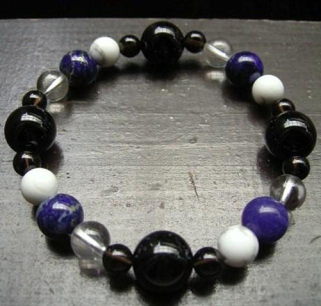 オニキスxラピスラズリx煙水晶xハウライトブレスレット < 男性アクセサリー/時計 オニキスxラピスラズリx煙水晶xハウライトブレスレット < 男性アクセサリー/時計の