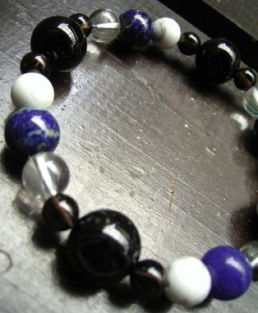 オニキスxラピスラズリx煙水晶xハウライトブレスレット < 男性アクセサリー/時計 オニキスxラピスラズリx煙水晶xハウライトブレスレット < 男性アクセサリー/時計の