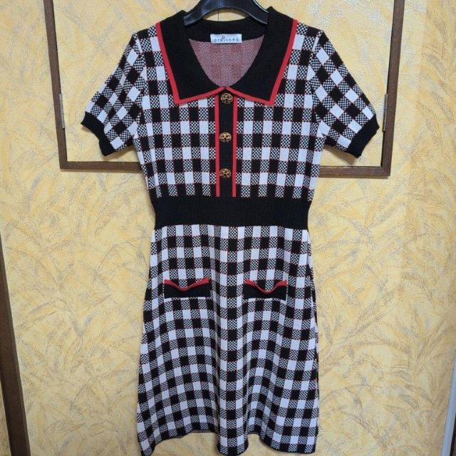 pralines チェック柄 半袖ワンピース ワンピース ニットワンピース < 女性ファッション  pralines チェック柄 半袖ワンピース ワンピース ニットワンピース  < 女性ファッションの
