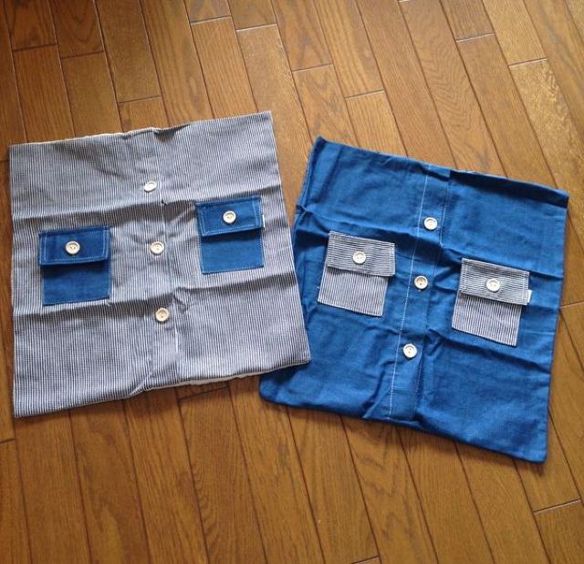 新品■2枚セット デニム ポケット ボーダー クッションカバー < インテリア/ライフ  新品■2枚セット デニム ポケット ボーダー クッションカバー  < インテリア/ライフの