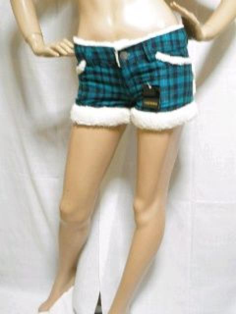 《New》スター型ポケット★タータンチェック柄・裾ボア*ショートパンツ<グリーンM> < 女性ファッション  《New》スター型ポケット★タータンチェック柄・裾ボア*ショートパンツ<グリーンM> < 女性ファッションの