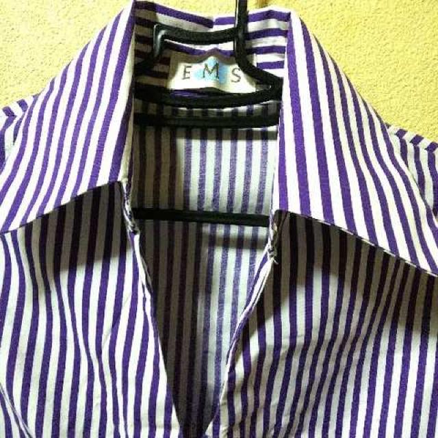 未使用★EMS★紫ストライプ合わせ七分袖シャツM < ブランド  未使用★EMS★紫ストライプ合わせ七分袖シャツM < ブランドの