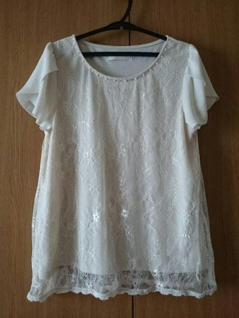 anySiS☆重ねレースデザインカットソー★パール☆シフォンフリル袖☆ < ブランド anySiS☆重ねレースデザインカットソー★パール☆シフォンフリル袖☆ < ブランドの