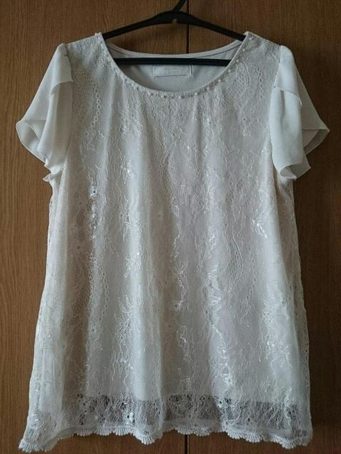 anySiS☆重ねレースデザインカットソー★パール☆シフォンフリル袖☆ < ブランド anySiS☆重ねレースデザインカットソー★パール☆シフォンフリル袖☆ < ブランドの