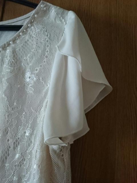 anySiS☆重ねレースデザインカットソー★パール☆シフォンフリル袖☆ < ブランド anySiS☆重ねレースデザインカットソー★パール☆シフォンフリル袖☆ < ブランドの