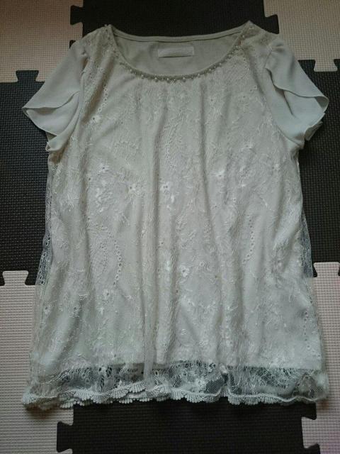 anySiS☆重ねレースデザインカットソー★パール☆シフォンフリル袖☆ < ブランド anySiS☆重ねレースデザインカットソー★パール☆シフォンフリル袖☆ < ブランドの