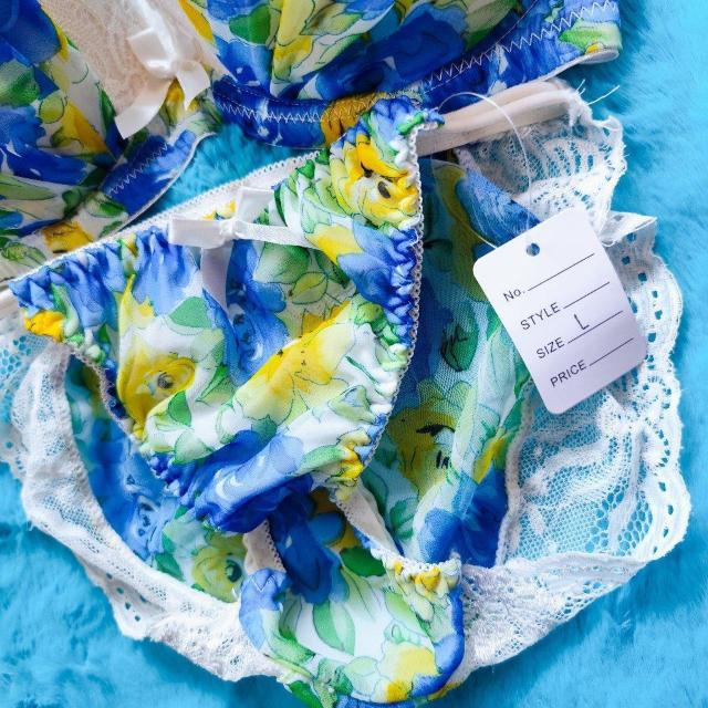 エロカワッ.。。F80×L。。。水彩画フラワー柄シフォンブラジャー&ショーツセット。。グラマー大きいサイズ花柄レース < 女性ファッション  エロカワッ.。。F80×L。。。水彩画フラワー柄シフォンブラジャー&ショーツセット。。グラマー大きいサイズ花柄レース < 女性ファッションの