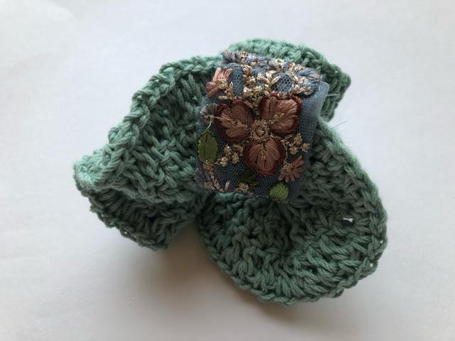 ハンドメイド 二重シュシュ グリーン コットン インドレース < 女性ファッション  ハンドメイド 二重シュシュ グリーン コットン インドレース < 女性ファッションの