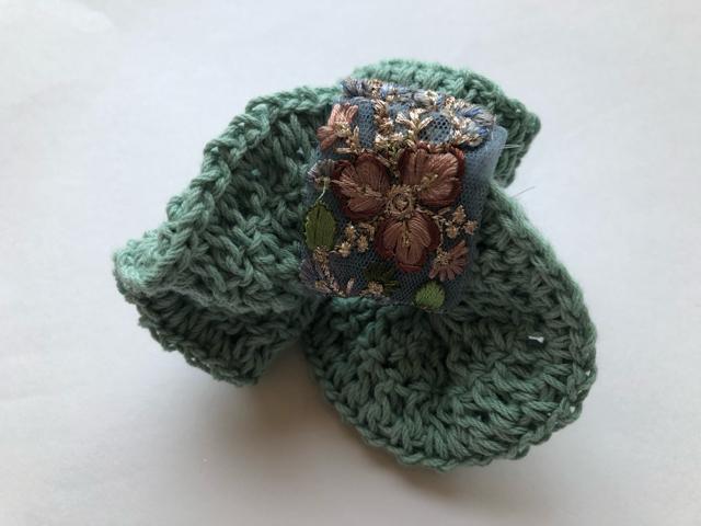 ハンドメイド 二重シュシュ グリーン コットン インドレース < 女性ファッション  ハンドメイド 二重シュシュ グリーン コットン インドレース < 女性ファッションの