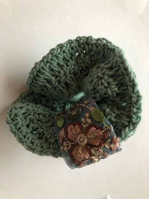 ハンドメイド 二重シュシュ グリーン コットン インドレース < 女性ファッション  ハンドメイド 二重シュシュ グリーン コットン インドレース < 女性ファッションの