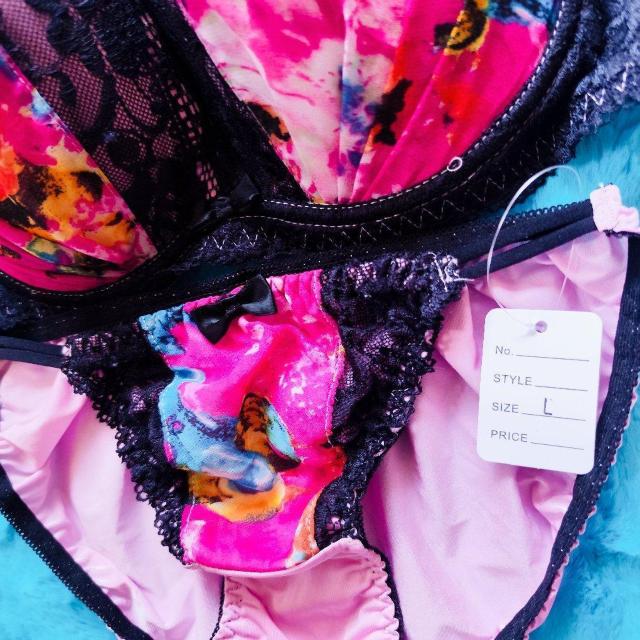 激カワッ。。。F80×L。。ブラックレース×ぼかしフラワー柄ブラジャー&ショーツセット。。グラマー大きいサイズ花柄系ピンク < 女性ファッション  激カワッ。。。F80×L。。ブラックレース×ぼかしフラワー柄ブラジャー&ショーツセット。。グラマー大きいサイズ花柄系ピンク < 女性ファッションの