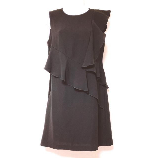 Zarablackフリルミディアムワンピースドレスブラック黒ザラ < ブランド Zarablackフリルミディアムワンピースドレスブラック黒ザラ < ブランドの