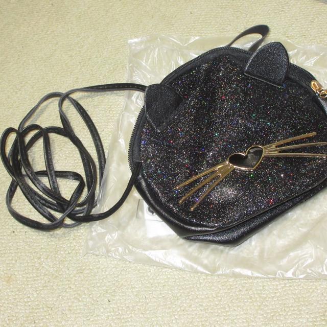 未使用☆ラメ猫ミニバッグ*ショルダーバッグ(ブラック系) < 女性ファッション  未使用☆ラメ猫ミニバッグ*ショルダーバッグ(ブラック系) < 女性ファッションの