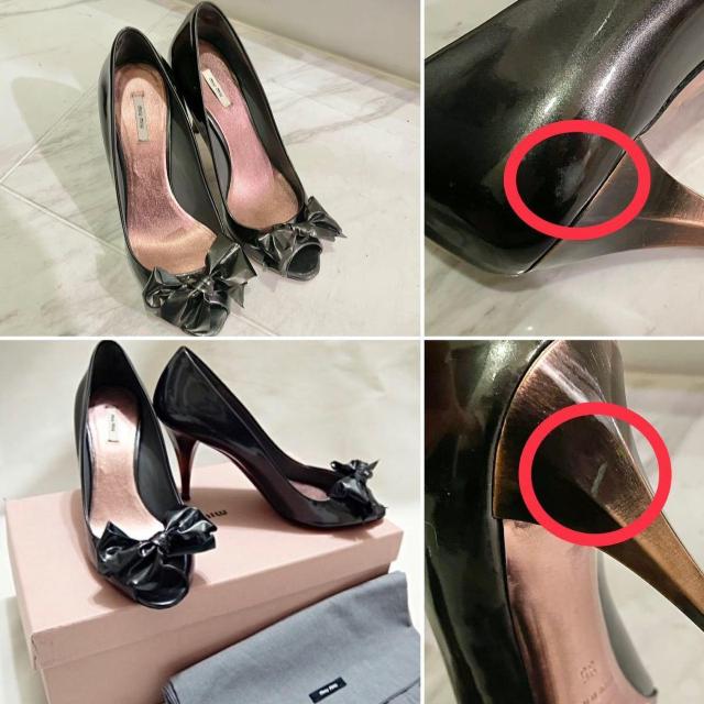 ミュウミュウmiu miuパテントレザーリボンハイヒール#35黒 < ブランド  ミュウミュウmiu miuパテントレザーリボンハイヒール#35黒 < ブランドの