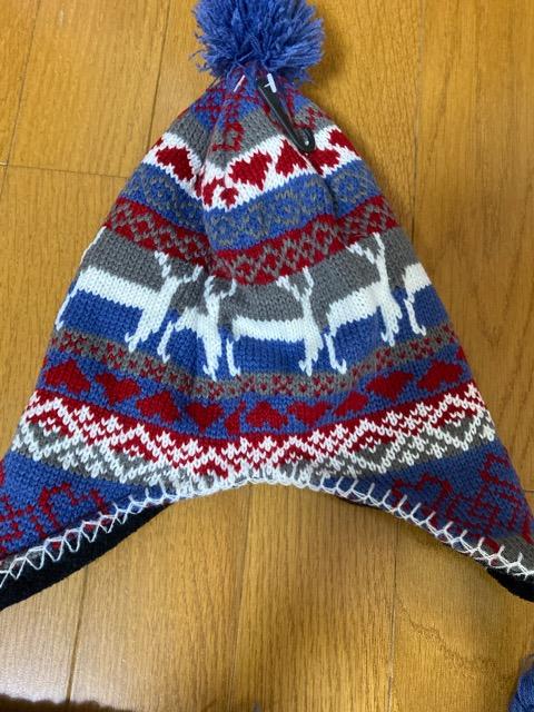 新品☆ブルー×グレートナカイニットキャップ☆ < キッズ/ベビー  新品☆ブルー×グレートナカイニットキャップ☆ < キッズ/ベビーの