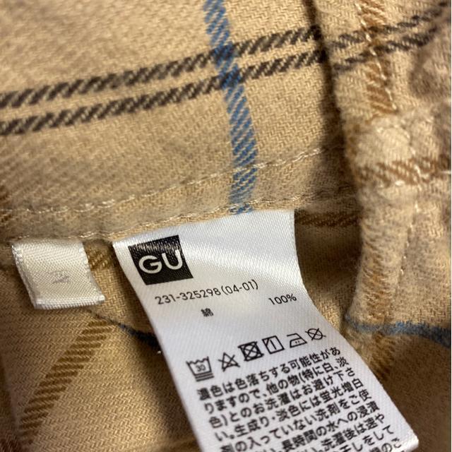 GUジーユー/ベージュ系チェック柄ロングブラウス春秋シャツトップス/上着アウターにも/サイズM < ブランド  GUジーユー/ベージュ系チェック柄ロングブラウス春秋シャツトップス/上着アウターにも/サイズM < ブランドの