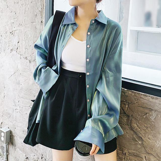 送料無料 新品 サテンブラウス レディース カーディガン < 女性ファッション  送料無料 新品 サテンブラウス レディース カーディガン < 女性ファッションの