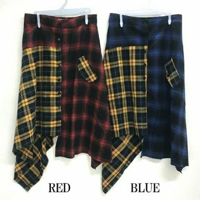 Drughoney★新品★チェック切替ヘムカットスカート/赤 < 女性ファッション  Drughoney★新品★チェック切替ヘムカットスカート/赤  < 女性ファッションの