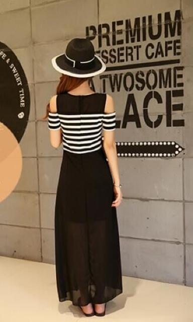 残1点990円★新作 オフショルボーダーマキシ丈ワンピ白M < 女性ファッション 残1点990円★新作 オフショルボーダーマキシ丈ワンピ白M < 女性ファッションの