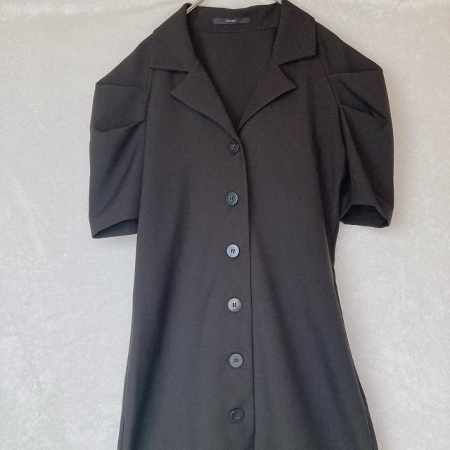 EMODA 半袖 ラグラン ボタンアップ シャツワンピース F 袖タック 黒 N2m < ブランド EMODA 半袖 ラグラン ボタンアップ シャツワンピース F 袖タック 黒 N2m < ブランドの