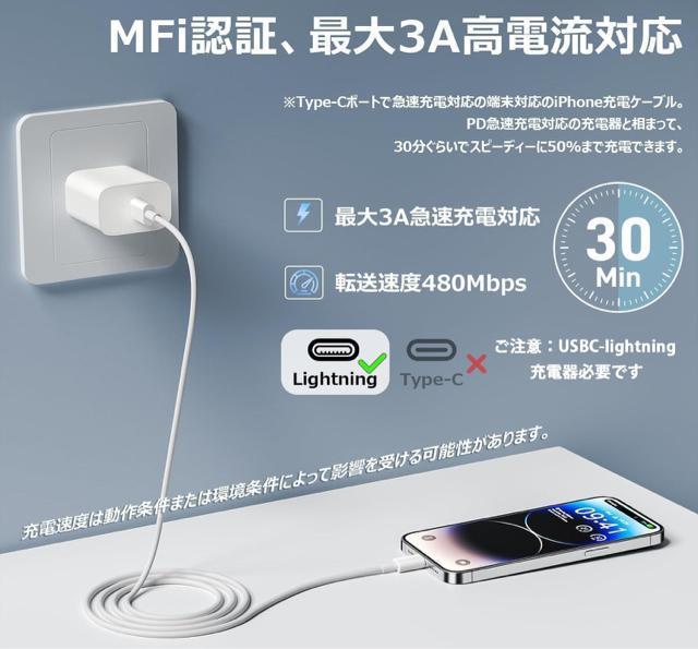 2�{�Z�b�g2M ���C�g�j���O�P�[�u�� �^�C�vc iPhone �[�d�P�[�u�� �^�C�vc USB PD�}���[�d�������f�[�^ �� �Ɠd/AV�� 