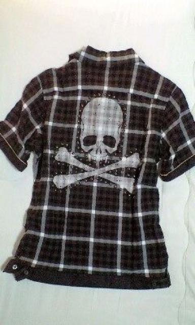 ROENロエン スタッズ装飾ブリーチスカルチェックシャツ 44 < ブランド  ROENロエン スタッズ装飾ブリーチスカルチェックシャツ 44  < ブランドの