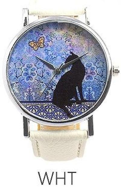 ★黒猫と蝶と水彩アート幻想レディース腕時計T019WHT < 女性アクセサリー/時計  ★黒猫と蝶と水彩アート幻想レディース腕時計T019WHT  < 女性アクセサリー/時計の