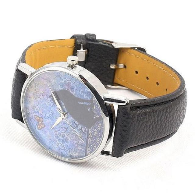 ★黒猫と蝶と水彩アート幻想レディース腕時計T019WHT < 女性アクセサリー/時計  ★黒猫と蝶と水彩アート幻想レディース腕時計T019WHT < 女性アクセサリー/時計の